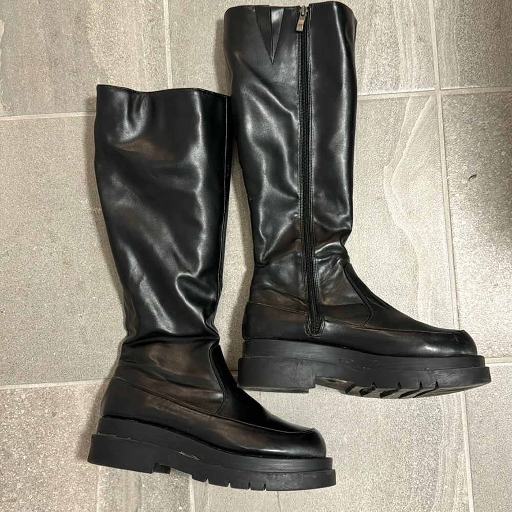 Princess Polly knee high black platform boots